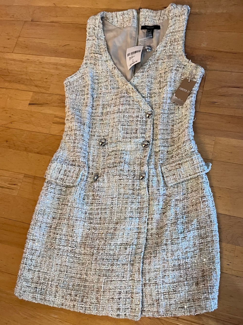 Forever 21 Light Beige Tweed Double-Breasted Midi Dress